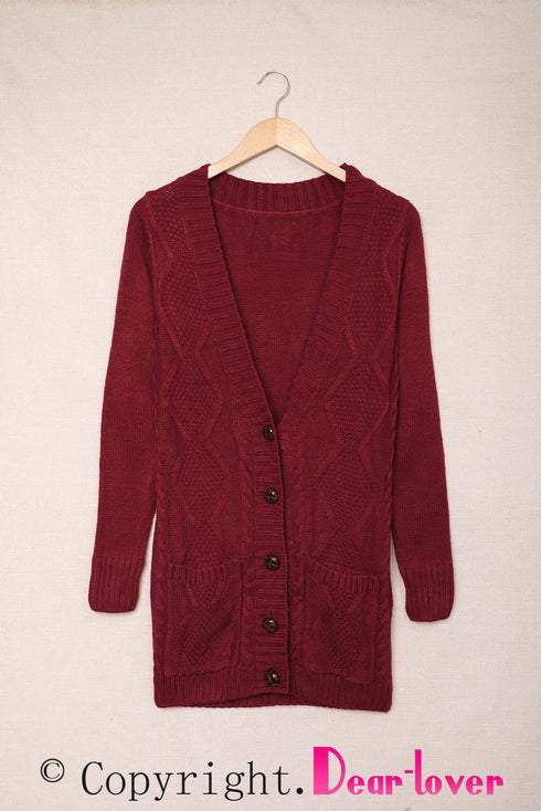 Front Pocket And Buttons Closure Cardigan